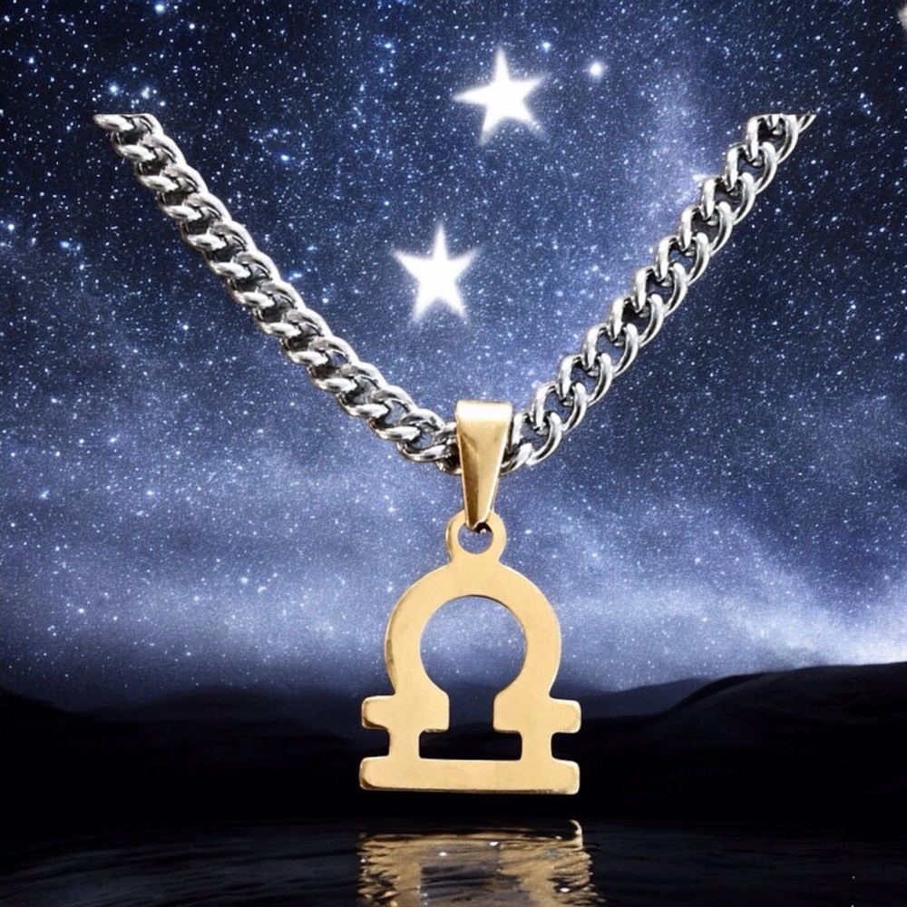 🆕 Libra Zodiac Sign Pendant Necklace Stainless Steel